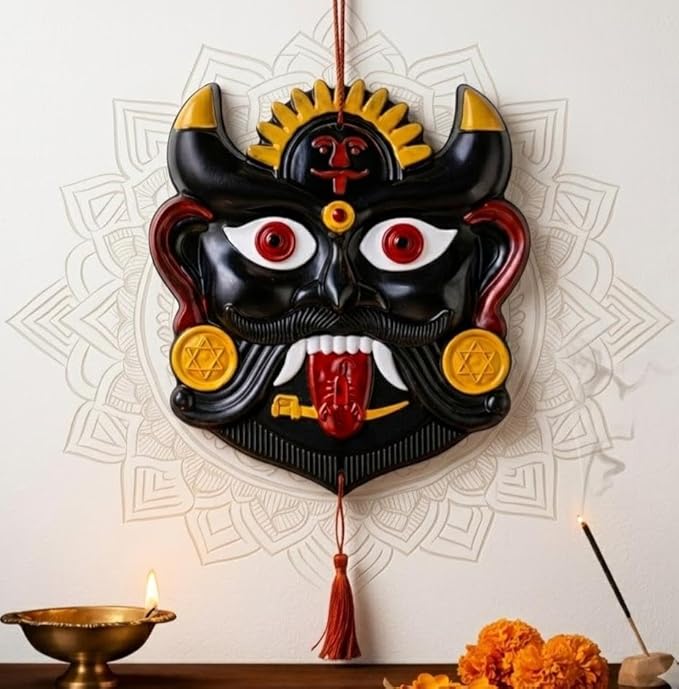 Nazar Battu for Home Entrance Wall Hanging | Hand-Painted Hard Plastic kirtimukha Face for Home Door Entrance | Nazar Suraksha Kavach | Evil Eye Protection (Large, Multicolor)