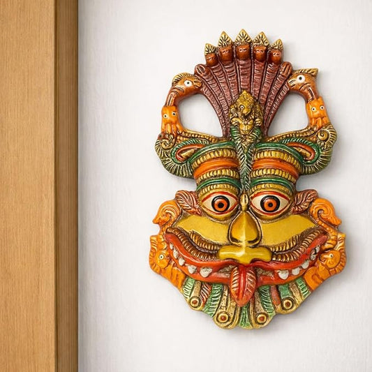 Multicolour Kirtimukha for Wall Hanging — Traditional Narsingh Nazarbattu Door Protector for Home Entrance (14 x 10.2 cm, 200 g) — Vastu Evil Eye/Nazar Protection Decorative Face