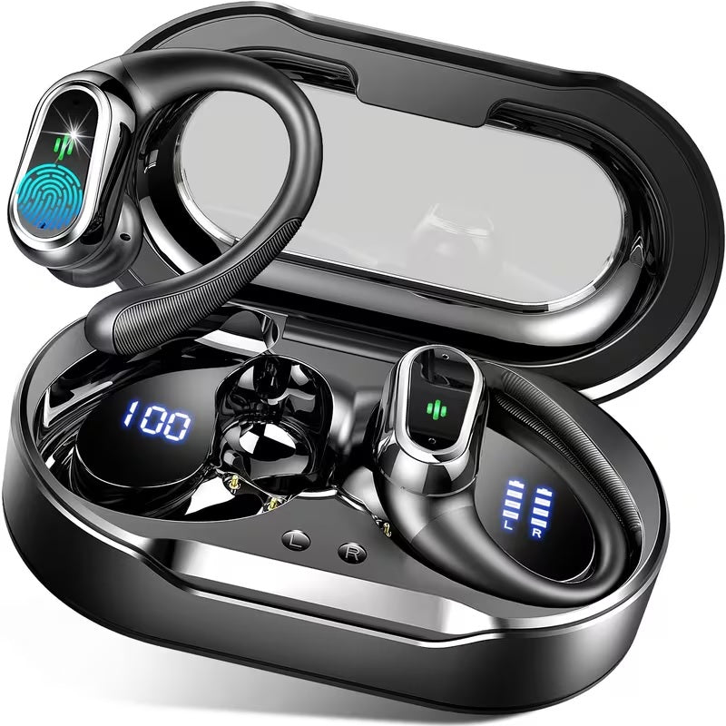 Wireless Earbuds, 2026 Bluetooth 5.4 Headphones Sport, Bluetooth Earbuds with ENC Noise Canceling Mic, 60H Stereo Waterproof with Earhooks, Dual LED Display