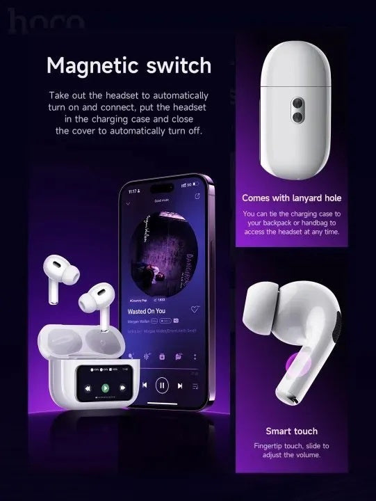 Smart Touchscreen Bluetooth Earbuds with ANC Noise ENC HD Calls, Full-Color Display Case, Type-C Fast Charging, Music & Touch Control Wireless in-Ear Headphones