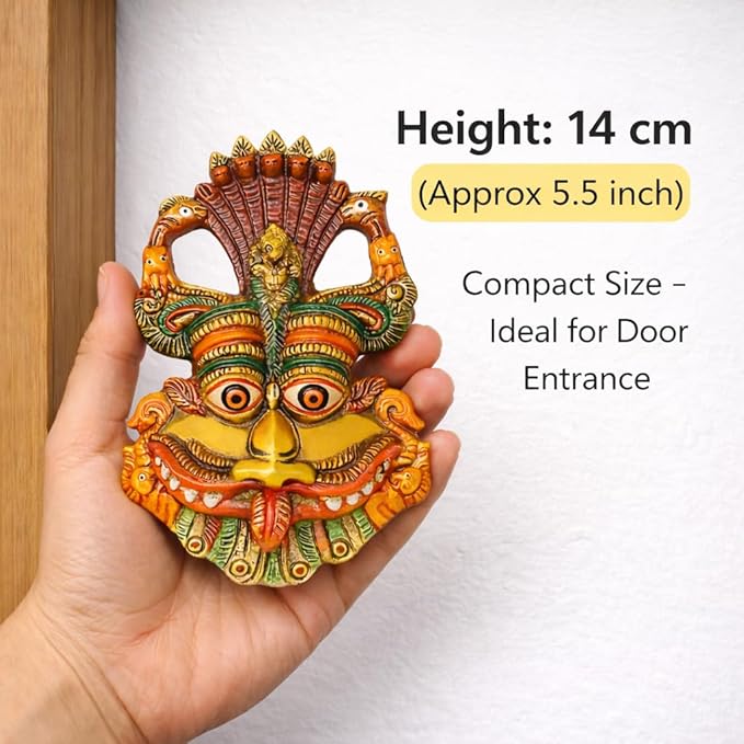 Multicolour Kirtimukha for Wall Hanging — Traditional Narsingh Nazarbattu Door Protector for Home Entrance (14 x 10.2 cm, 200 g) — Vastu Evil Eye/Nazar Protection Decorative Face