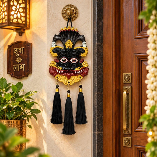 Metal Nazar Battu for Home Entrance, Approx. 10 Inch Hand-Painted Kirtimukh Door Hanging | Naag Ganesha Suraksha Kavach, Evil Eye Protection Décor for Main Door, Home & Office