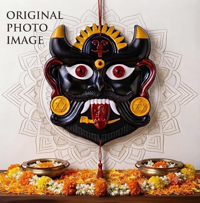 Nazar Battu for Home Entrance Wall Hanging | Hand-Painted Hard Plastic kirtimukha Face for Home Door Entrance | Nazar Suraksha Kavach | Evil Eye Protection (Large, Multicolor)