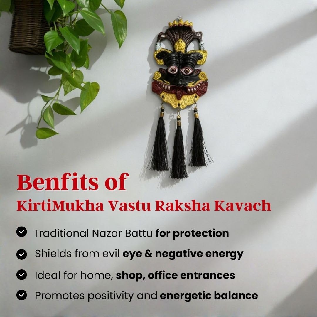 Metal Nazar Battu Wall Hanging 10 Inch – Evil Eye Door Hanging with Kirti Mukh & Naag Ganesha | Hand Painted Vastu Protection Decor for Home Entrance