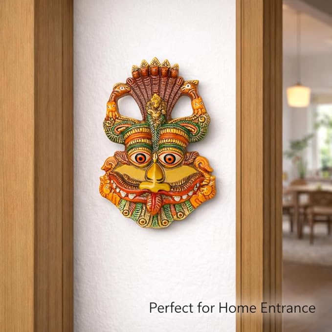 Multicolour Kirtimukha for Wall Hanging — Traditional Narsingh Nazarbattu Door Protector for Home Entrance (14 x 10.2 cm, 200 g) — Vastu Evil Eye/Nazar Protection Decorative Face