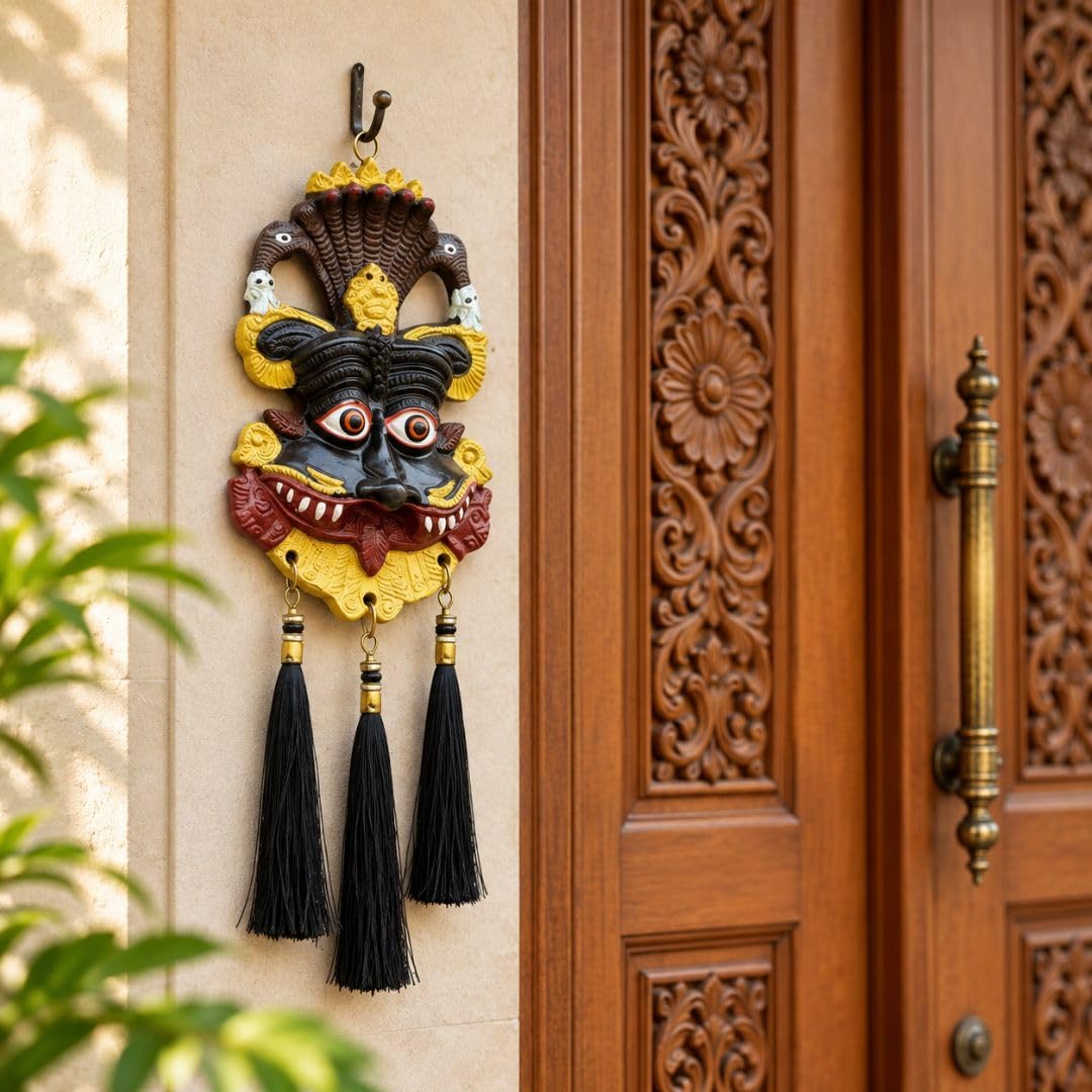 Metal Nazar Battu for Home Entrance, Approx. 10 Inch Hand-Painted Kirtimukh Door Hanging | Naag Ganesha Suraksha Kavach, Evil Eye Protection Décor for Main Door, Home & Office
