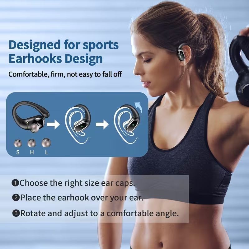 Wireless Earbuds, 2026 Bluetooth 5.4 Headphones Sport, Bluetooth Earbuds with ENC Noise Canceling Mic, 60H Stereo Waterproof with Earhooks, Dual LED Display