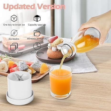 Portable Juicer Blender USB Rechargeable | Personal Mini Mixer Grinder for Smoothies, Juices & Shakes | Compact Travel Juicer Bottle with Powerful Blades | Easy to Use & Clean