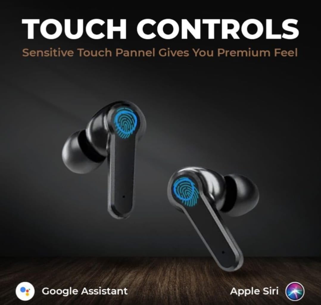 Earbuds TWS Wireless Bluetooth Headphones, Black, Touch Control, LED Battery Display, with Charging Case