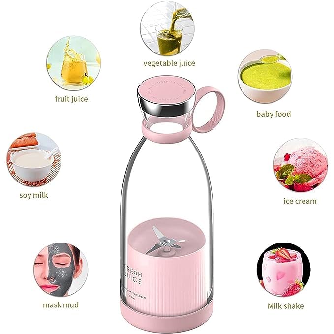 Portable Juicer Blender USB Rechargeable | Personal Mini Mixer Grinder for Smoothies, Juices & Shakes | Compact Travel Juicer Bottle with Powerful Blades | Easy to Use & Clean