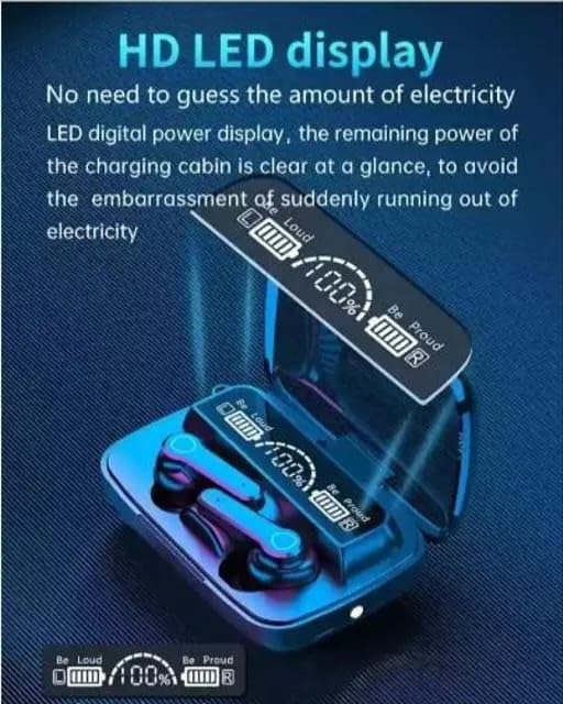 Earbuds TWS Wireless Bluetooth Headphones, Black, Touch Control, LED Battery Display, with Charging Case
