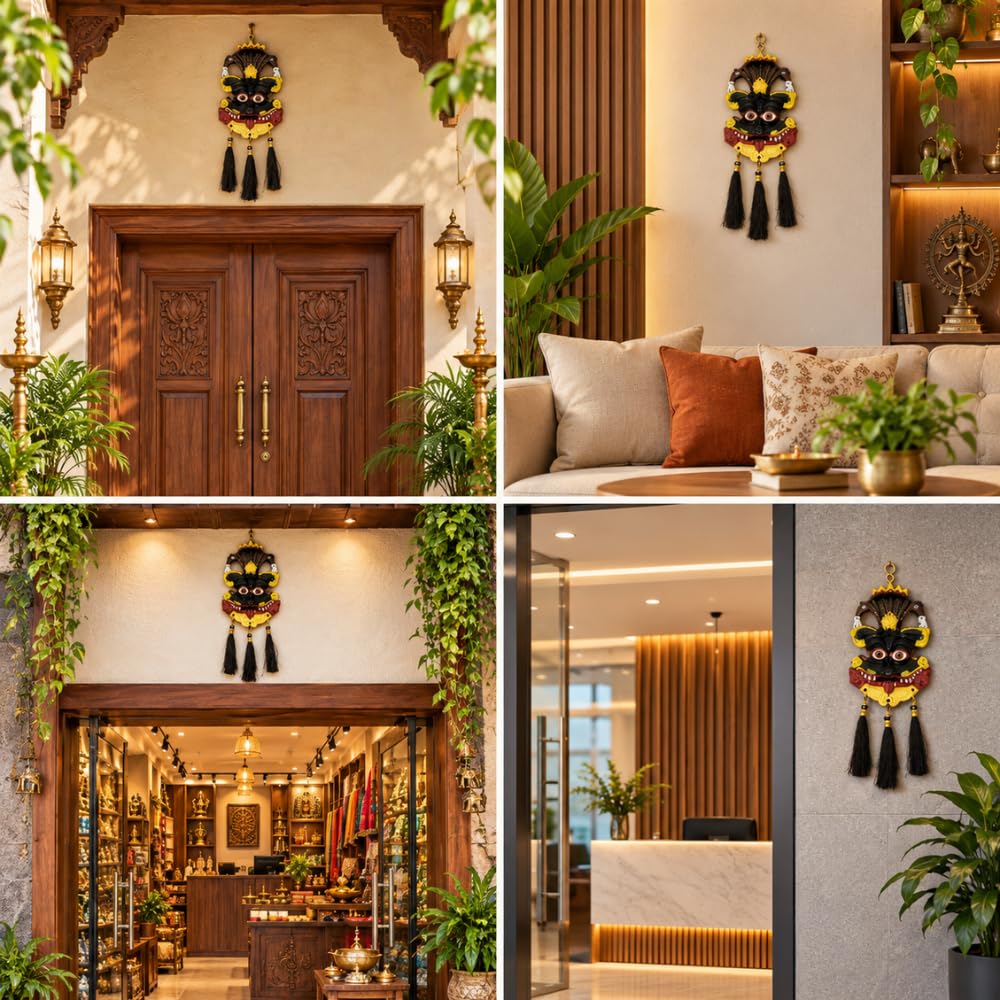 Metal Nazar Battu for Home Entrance, Approx. 10 Inch Hand-Painted Kirtimukh Door Hanging | Naag Ganesha Suraksha Kavach, Evil Eye Protection Décor for Main Door, Home & Office