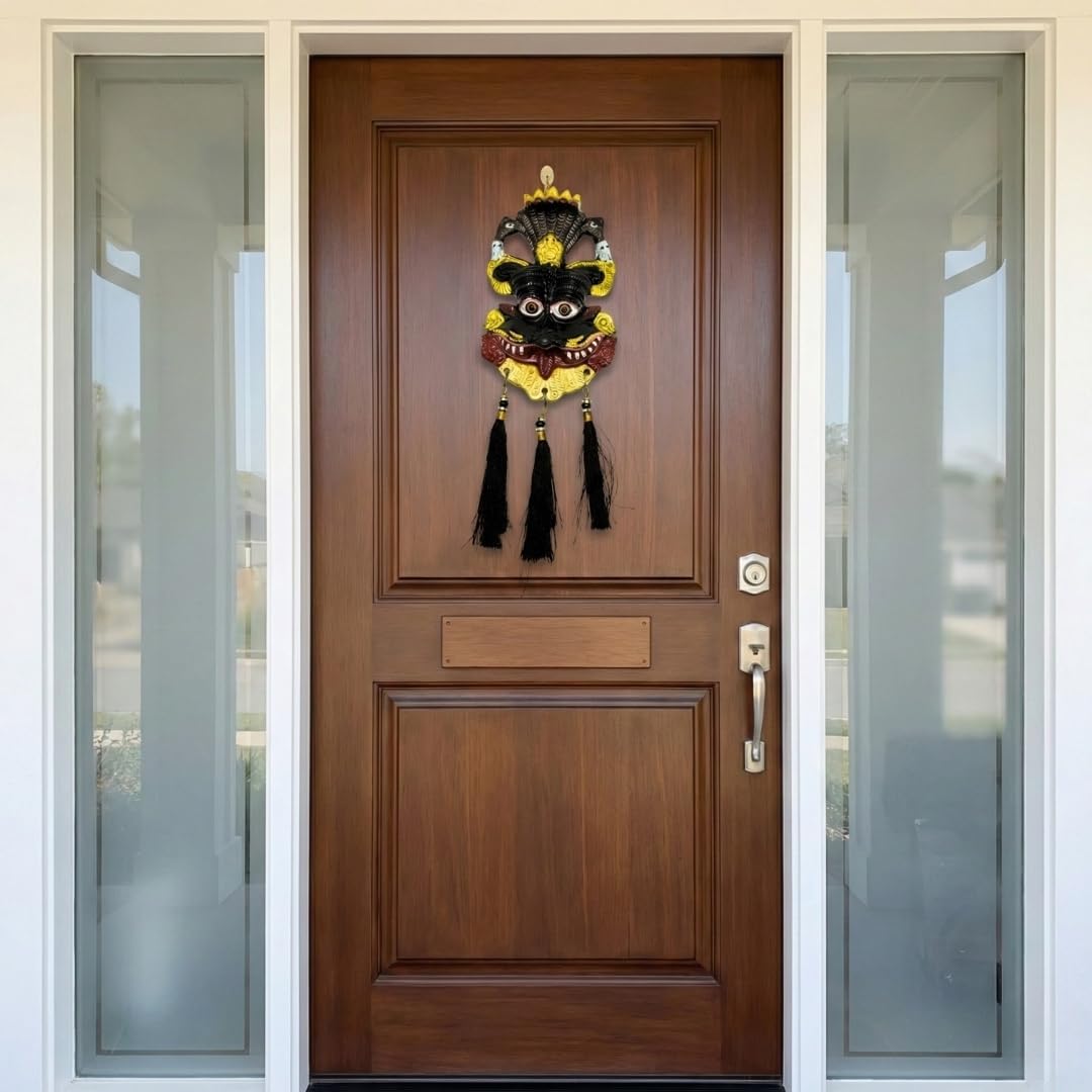 Metal Nazar Battu Wall Hanging 10 Inch – Evil Eye Door Hanging with Kirti Mukh & Naag Ganesha | Hand Painted Vastu Protection Decor for Home Entrance