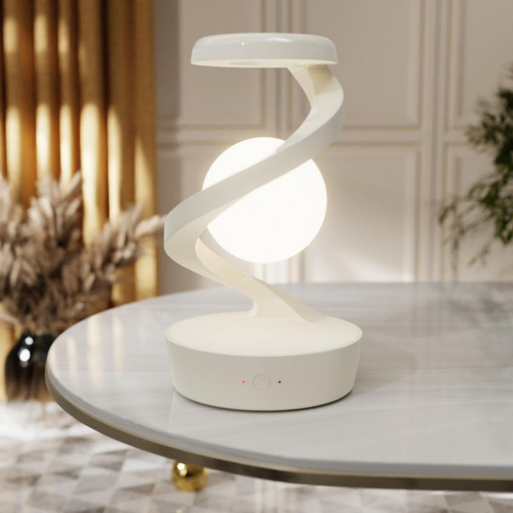 Rotating Suspension LED Table Lamp with Wireless Charger, Magnetic 360° Floating RGB Night Light, Creative Light for Bedroom/Living Room/Party/Birthday Gift (White)