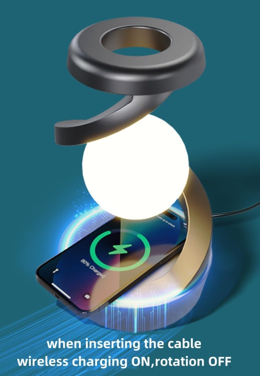 Rotating Suspension LED Table Lamp with Wireless Charger, Magnetic 360° Floating RGB Night Light, Creative Light for Bedroom/Living Room/Party/Birthday Gift (White)