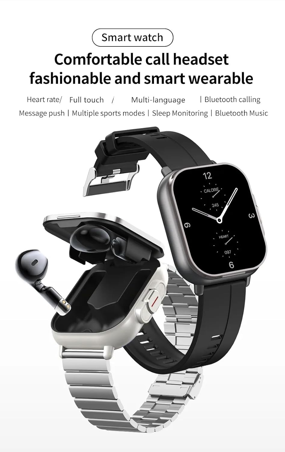 Smart Watch with Earbuds, 2.01 HD Smartwatch Health and Fitness Tracker for Men Women,Answer Make Calls, Fitness Watch for Android