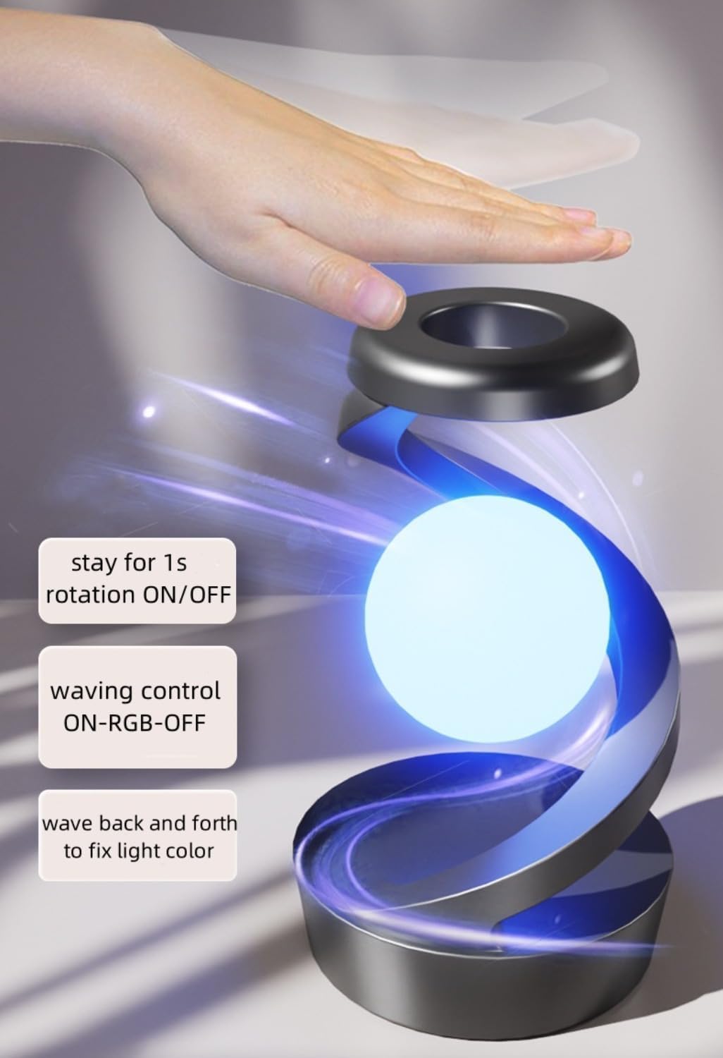 Rotating Suspension LED Table Lamp with Wireless Charger, Magnetic 360° Floating RGB Night Light, Creative Light for Bedroom/Living Room/Party/Birthday Gift (White)