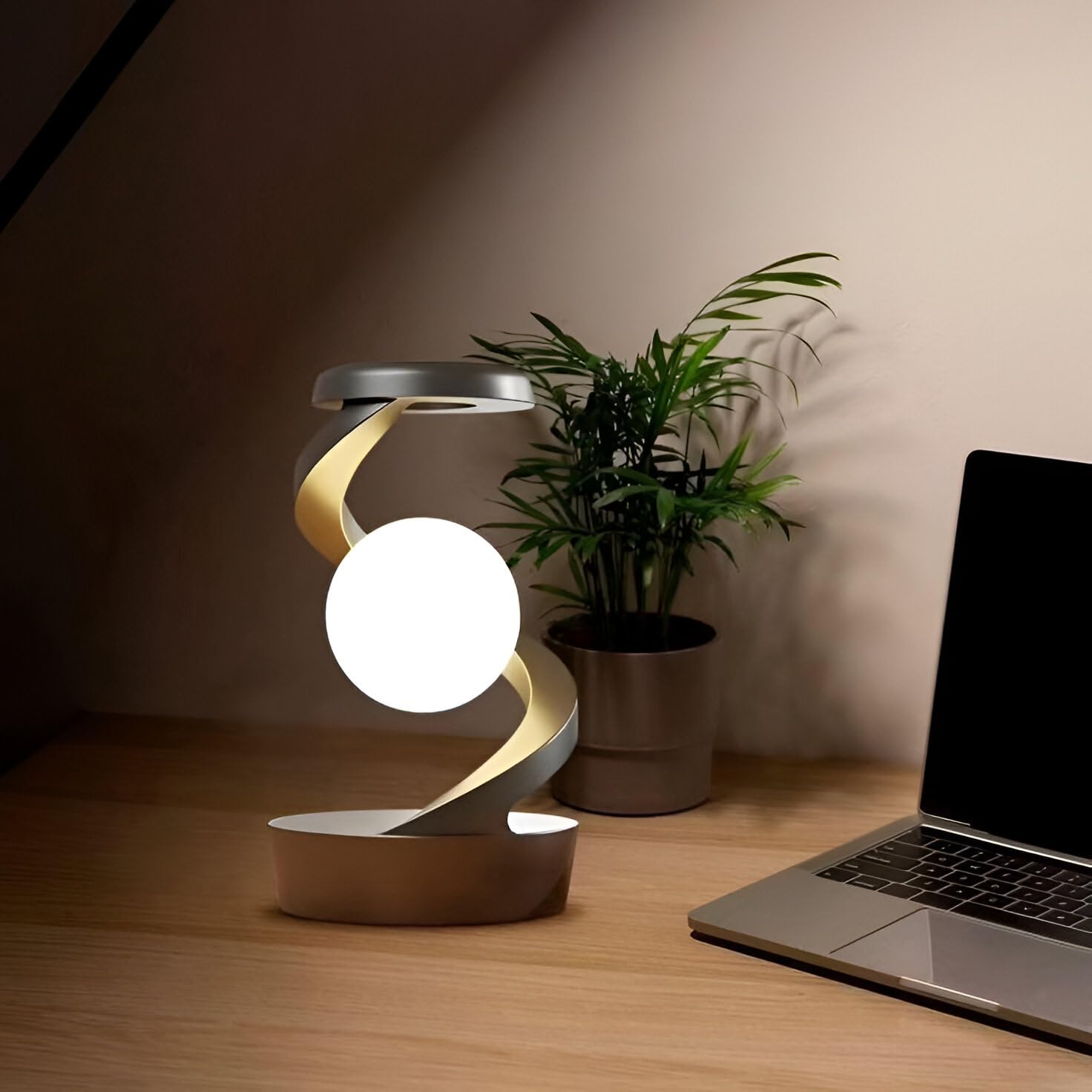 Rotating Suspension LED Table Lamp with Wireless Charger, Magnetic 360° Floating RGB Night Light, Creative Light for Bedroom/Living Room/Party/Birthday Gift (White)