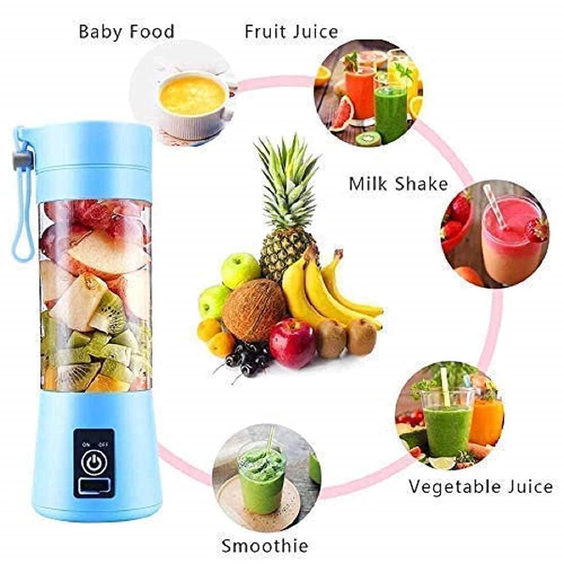 Portable 6-Blade Juicer Blender with Built-In Jar, Juice Mixer Bottle, Fruit Juice Machine, USB Rechargeable Personal Size Juicer Grinder for Juices (MultiColor)