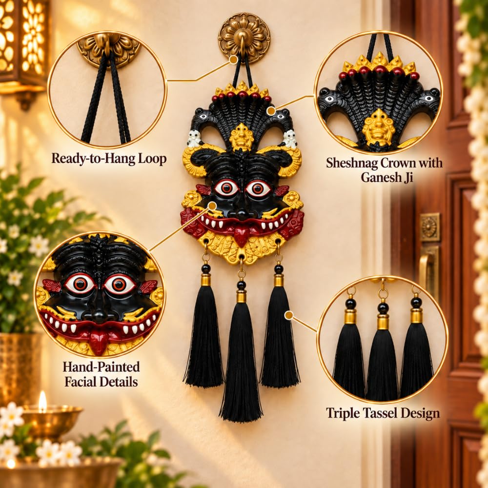 Metal Nazar Battu for Home Entrance, Approx. 10 Inch Hand-Painted Kirtimukh Door Hanging | Naag Ganesha Suraksha Kavach, Evil Eye Protection Décor for Main Door, Home & Office