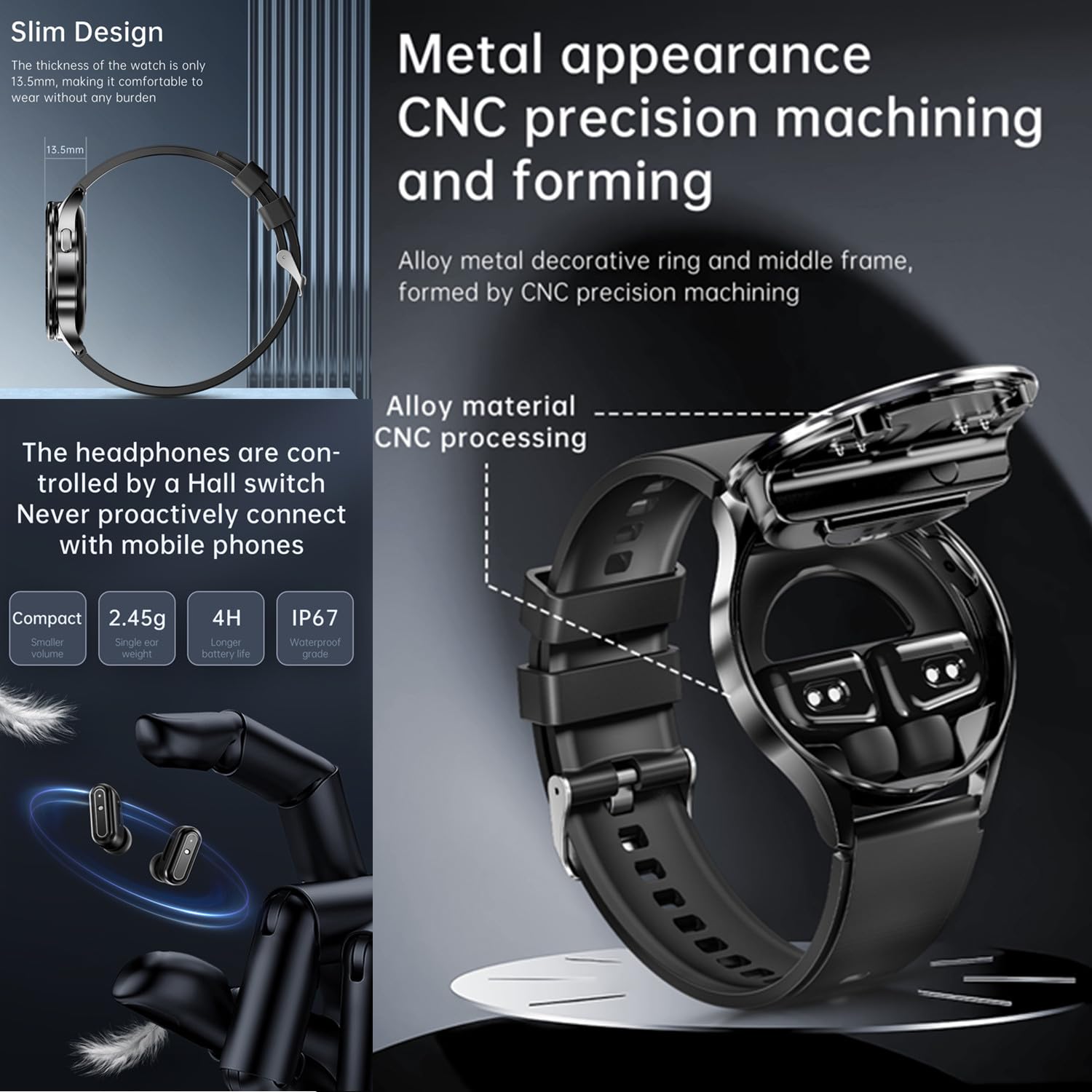 Smart Watch with Wireless Earbuds, 2-in-1 for Men and Women | Bluetooth Calling, Waterproof, Sleep Monitoring, Fitness Tracking