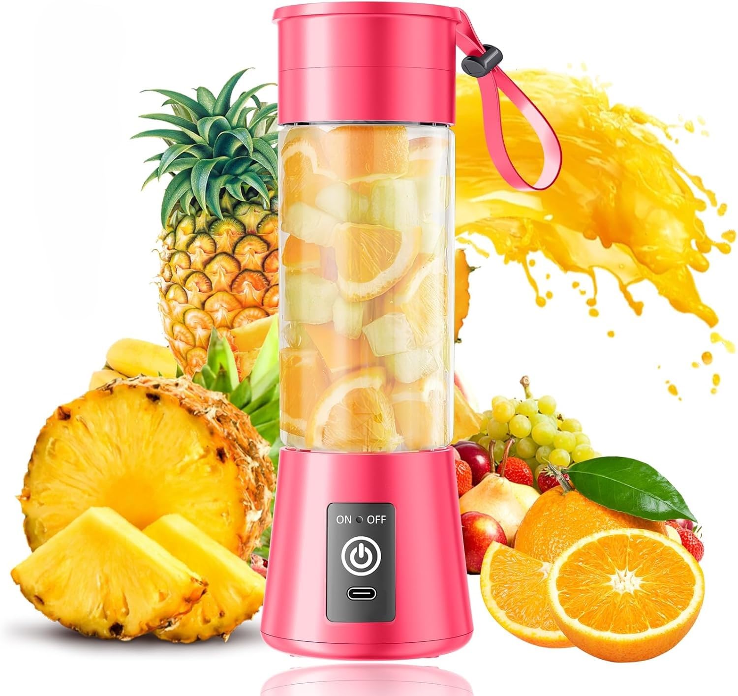 Portable 6-Blade Juicer Blender with Built-In Jar, Juice Mixer Bottle, Fruit Juice Machine, USB Rechargeable Personal Size Juicer Grinder for Juices (MultiColor)