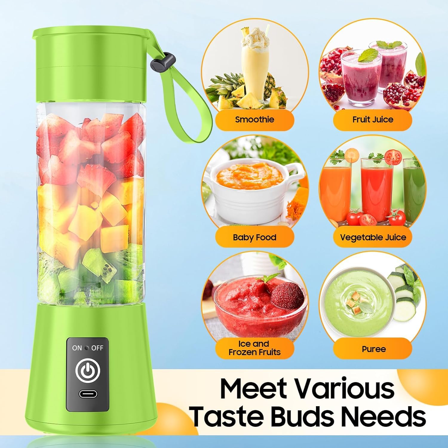 Portable 6-Blade Juicer Blender with Built-In Jar, Juice Mixer Bottle, Fruit Juice Machine, USB Rechargeable Personal Size Juicer Grinder for Juices (MultiColor)