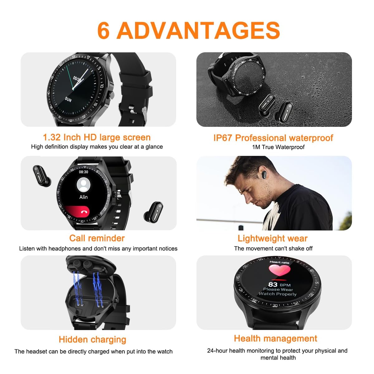 Smart Watch with Wireless Earbuds, 2-in-1 for Men and Women | Bluetooth Calling, Waterproof, Sleep Monitoring, Fitness Tracking