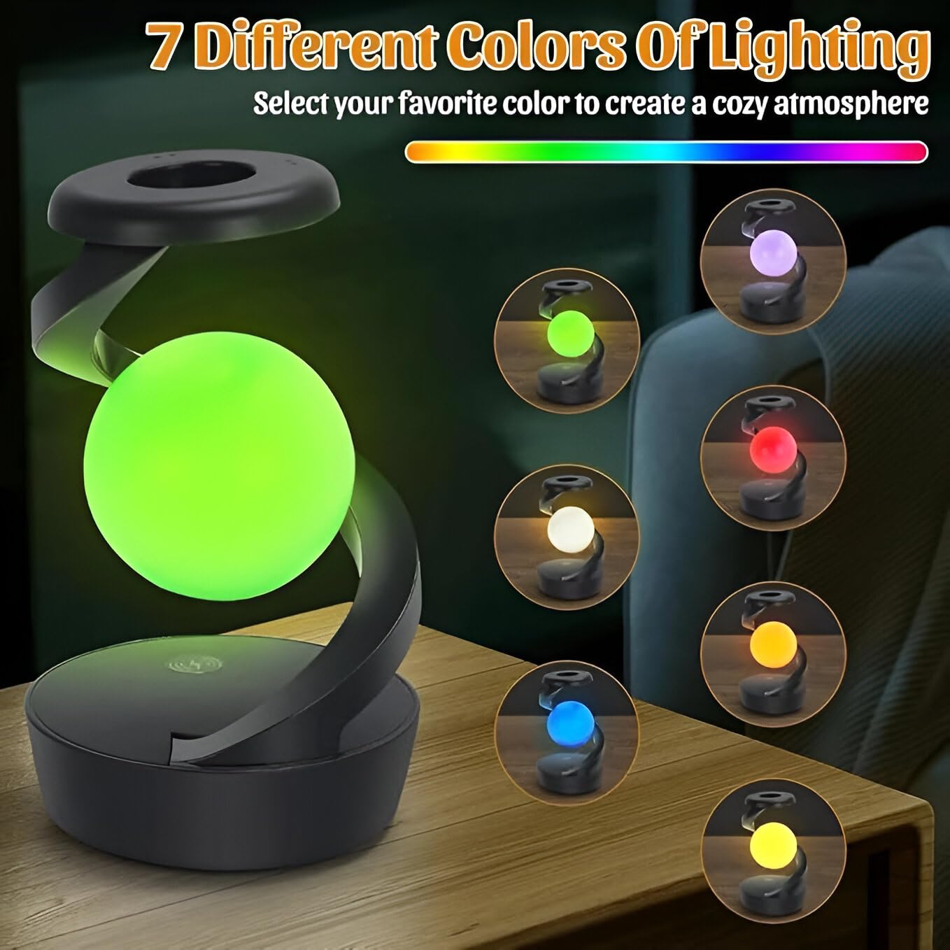 Rotating Suspension LED Table Lamp with Wireless Charger, Magnetic 360° Floating RGB Night Light, Creative Light for Bedroom/Living Room/Party/Birthday Gift (White)
