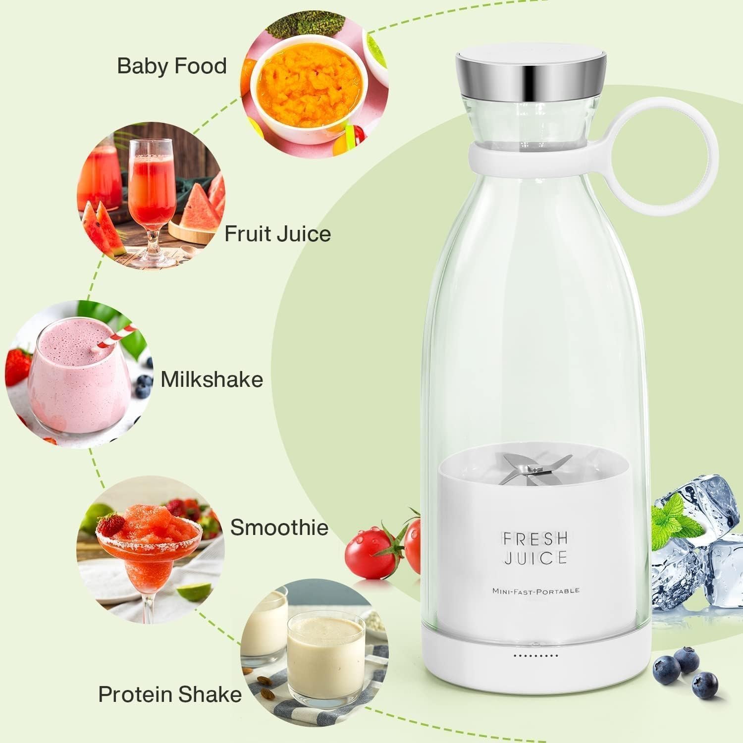 Portable Juicer Blender USB Rechargeable | Personal Mini Mixer Grinder for Smoothies, Juices & Shakes | Compact Travel Juicer Bottle with Powerful Blades | Easy to Use & Clean