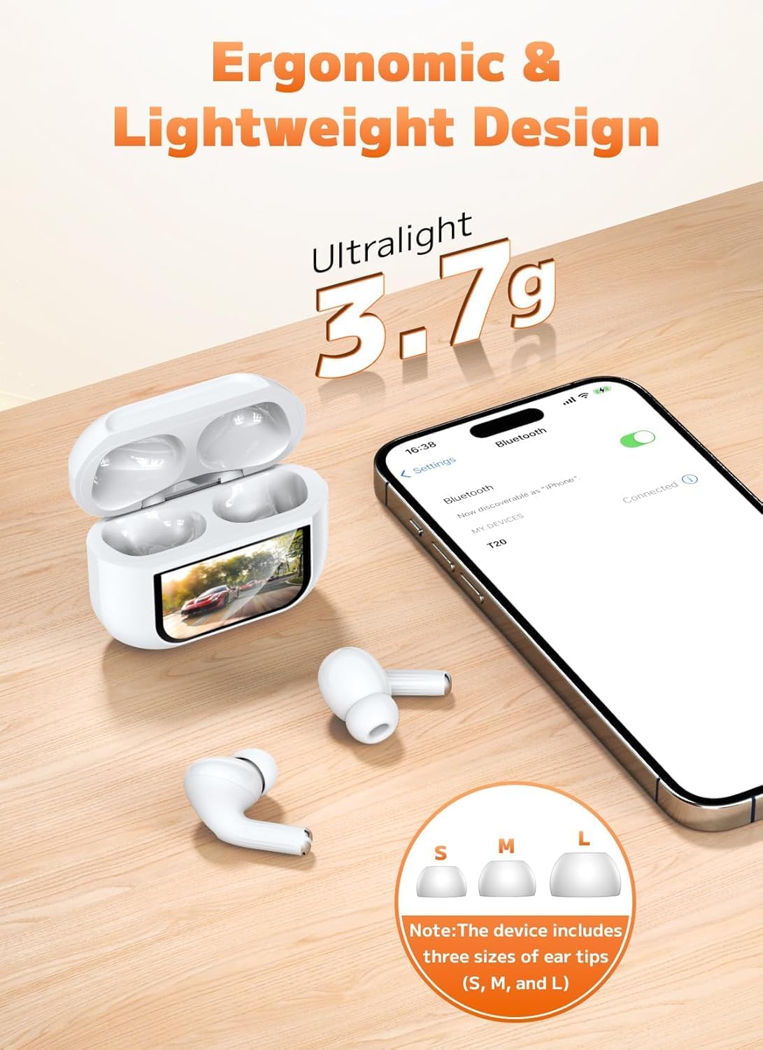 Smart Touchscreen Bluetooth Earbuds with ANC Noise ENC HD Calls, Full-Color Display Case, Type-C Fast Charging, Music & Touch Control Wireless in-Ear Headphones