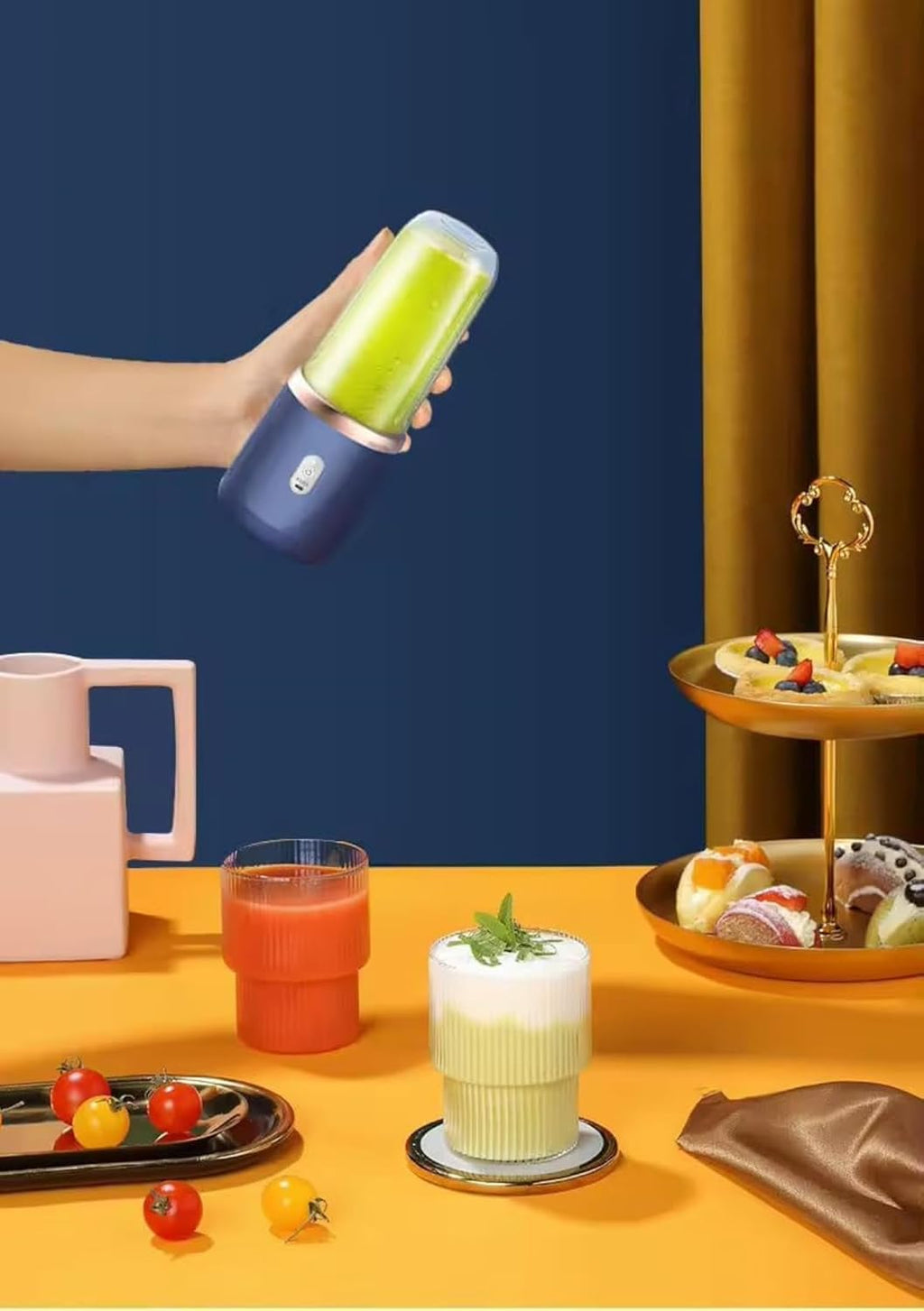 Portable Blender Electric Juicers Fruit Mixers USB Rechargeable Smoothie Mini Personal Juicer 6 Blades 3Gears With 1500 Mah Rechargeable Battery-Smoothie Food Blender