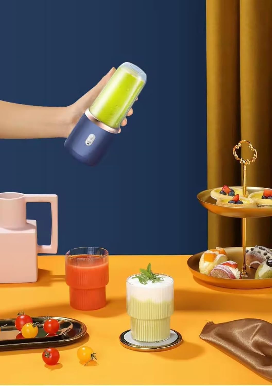 Portable Blender Electric Juicers Fruit Mixers USB Rechargeable Smoothie Mini Personal Juicer 6 Blades 3Gears With 1500 Mah Rechargeable Battery-Smoothie Food Blender