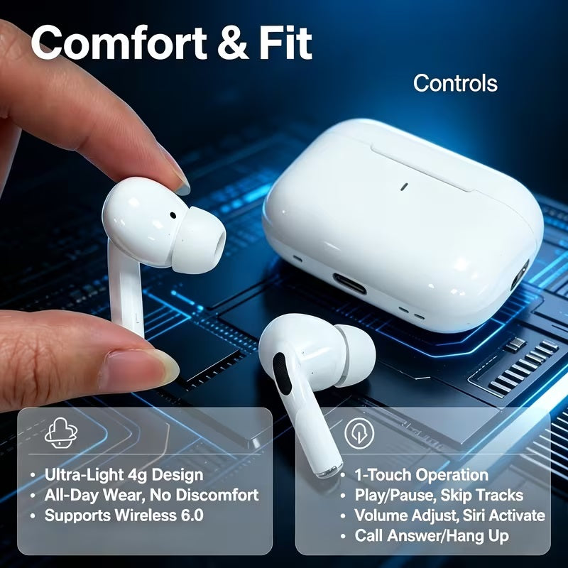 Wireless Earbuds Bluetooth 5.3 Half in-Ear Lightweight Headsets with Digital Call Noise Reduction, Reset Button Hall Detection,Premium Sound with Long Endurance