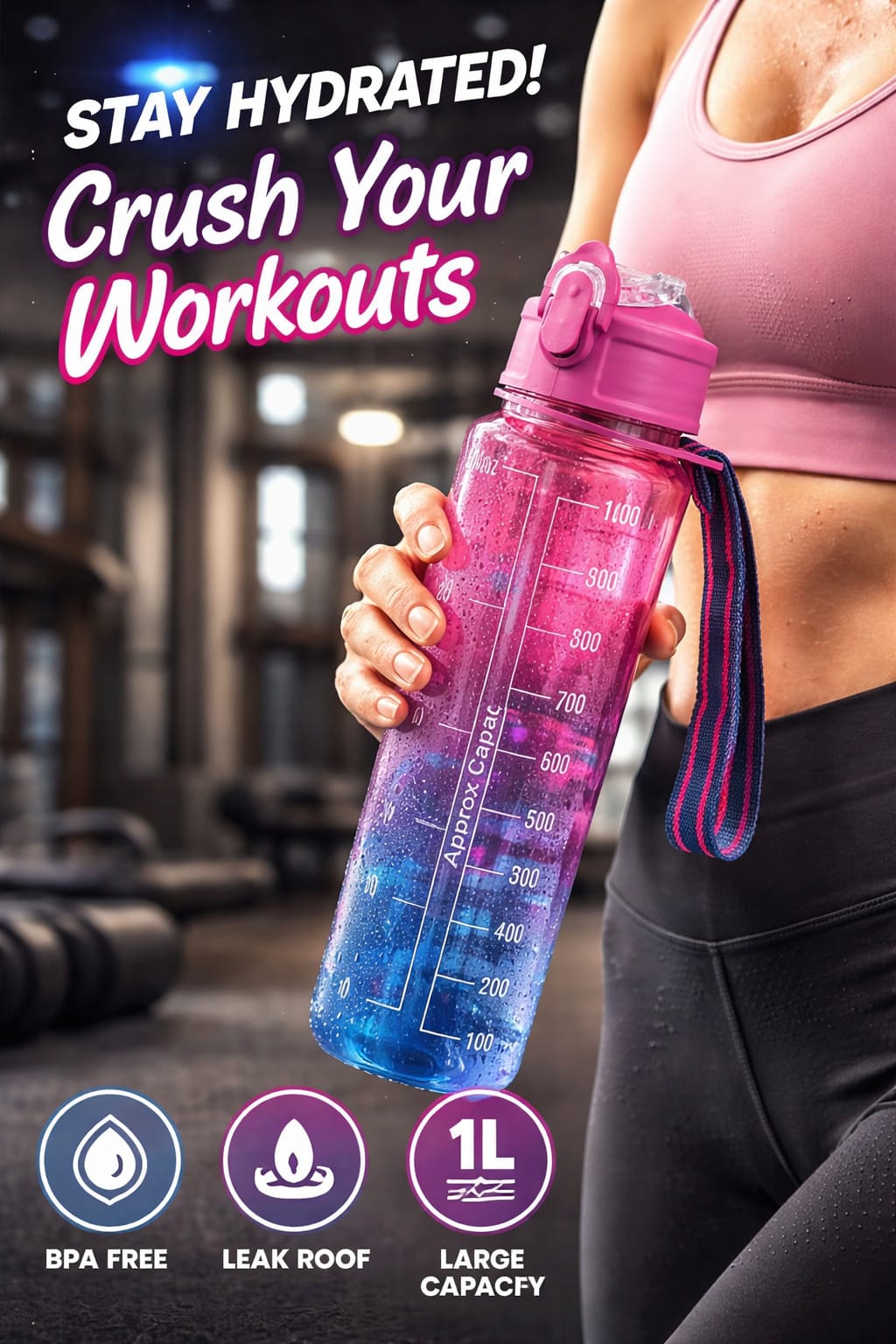 Bottle For Adults With Time Measurement Non-Toxic Water bottle for office,Water bottle for gym (Multi Colour) PACK OF 1