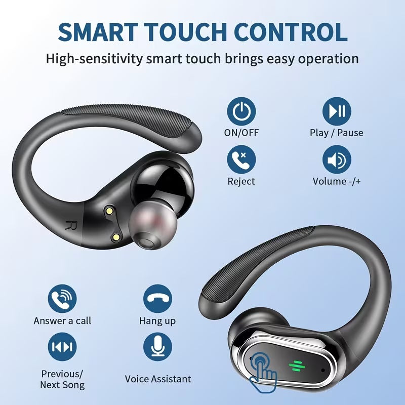 Wireless Earbuds, 2026 Bluetooth 5.4 Headphones Sport, Bluetooth Earbuds with ENC Noise Canceling Mic, 60H Stereo Waterproof with Earhooks, Dual LED Display